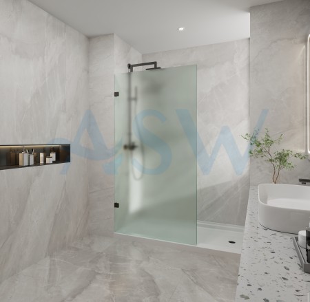 Frameless Shower Screen Frosted Glass Fixed Free Standing Panel 2000H pre-drilled holes