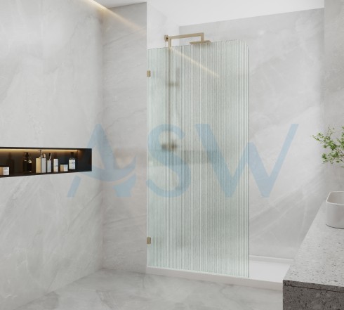 Frameless Shower Screen Fluted Radius Corner Fixed Free Standing Panel 2100H with brackets