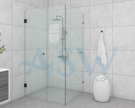 Frameless Shower screen Corner Door hinged from wall & Infill & Return 2050H