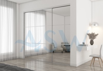 Frameless Sliding Wardrobe Doors Mirror with Horizontal Strips
