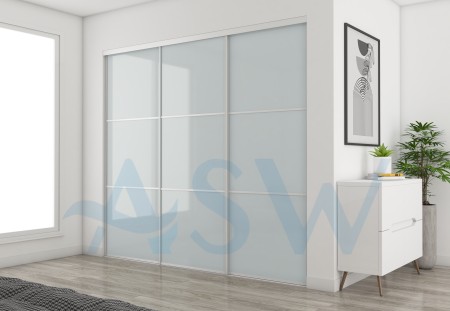 Fully Framed Sliding Wardrobe Doors Greenish white Glass with Horizontal Strips