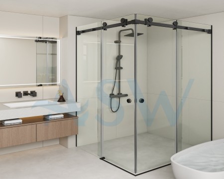Frameless Shower Screen With Sliding Door Corner Entry 2000H