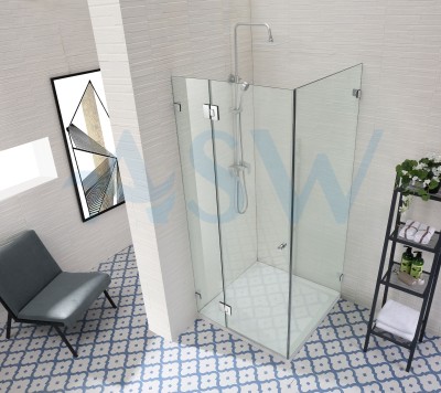 Frameless Shower Screen Corner Hinge Panel & Door & Return 2000H pre-drilled holes glass