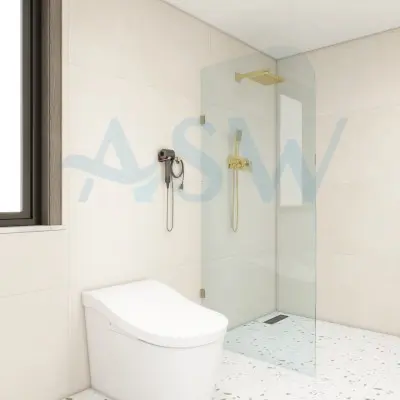Frameless Shower Screen Fixed Free Standing Panel 2050H with Radius corner 200mm