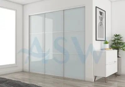 Fully Framed Sliding Wardrobe Doors Greenish white Glass with Horizontal Strips