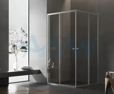 Semi Frameless Shower Screen Corner Entry with Double Sliding Doors 2000H Adjustable