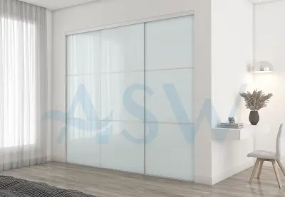 Frameless Sliding Wardrobe Doors Greenish White Glass With Horizontal Strips