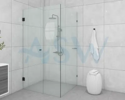Frameless Shower screen Corner Door hinged from wall & Infill & Return 2050H