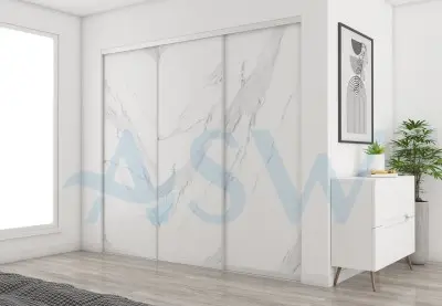 Slim Line Framed Sliding Wardrobe Doors Textured Marble Finish