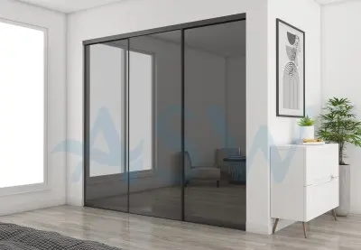 Slim Line Framed Sliding Wardrobe Doors Grey Mirror