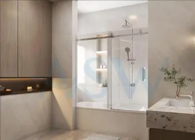 Frameless Shower Screen Wall to Wall Fixed & Sliding Door on Bathtub 1600H