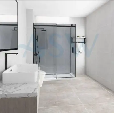 Frameless Shower Screen Corner Fixed Panel & Sliding Door & Return Grey Glass 2000H