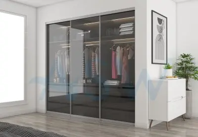 Slim Line Framed Sliding Wardrobe Doors Clear Glass Finish