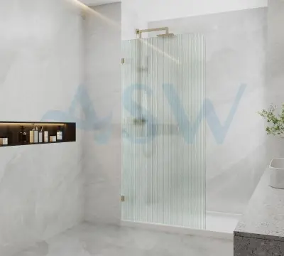 Frameless Shower Screen Fluted Radius Corner Fixed Free Standing Panel 2100H with brackets
