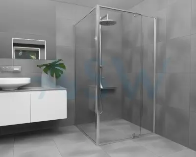 Semi Frameless Shower Screen Corner With Magnetic Pivot Door and Return 1950H adjustable