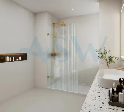 Frameless Shower Screen Fluted Glass Fixed Free Standing Panel 2000H pre-drilled holes