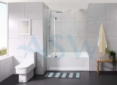Frameless Shower Screen Fixed & Pivot panel Bathtub 1500H with Wall Channel