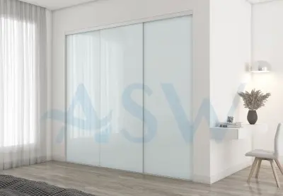 Frameless Sliding Wardrobe Doors Greenish White Glass Finish