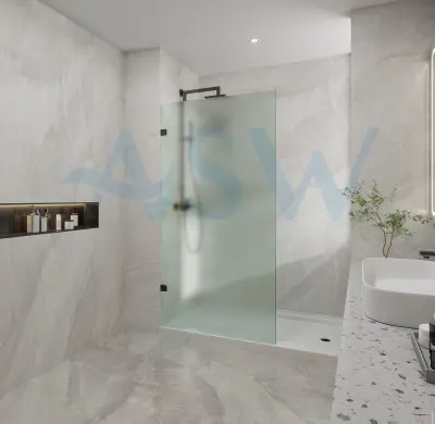 Frameless Shower Screen Frosted Glass Fixed Free Standing Panel 2000H pre-drilled holes