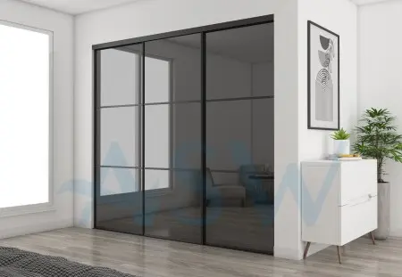 Fully Framed Sliding Wardrobe Doors Grey Mirror with Horizontal strips