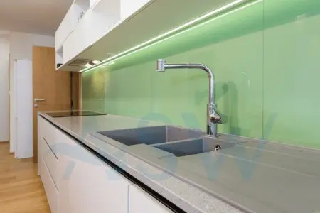 Custom made painted toughened glass splashback