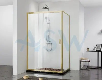 Semi Frameless Shower Screen Corner shape with Sliding Door 2000H adjustable (Light Gold, Brushed Nickel, Gun Metal)