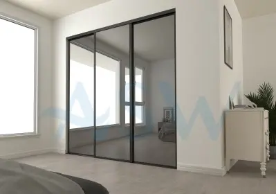 Fully Framed Sliding Wardrobe Doors Grey Mirror