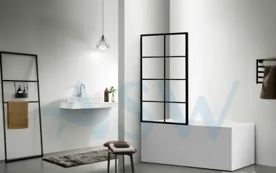 Fully Framed Shower Screen Bathtub Panel Black Frame 8 Sections 8mm 1500H