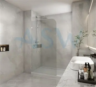 Frameless Shower Screen Fixed Free Standing Panel 2100H with Curved Corner R200mm