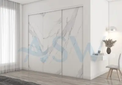 Frameless Sliding Wardrobe Doors Textured Marble
