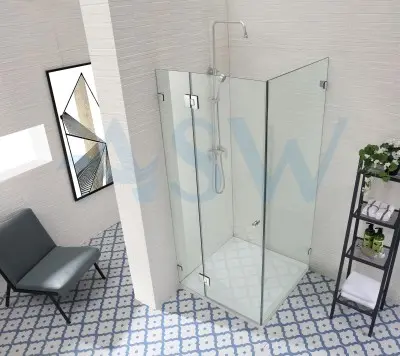 Frameless Shower Screen Corner Hinge Panel & Door & Return 2000H pre-drilled holes glass
