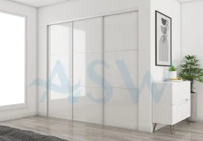 Fully Framed Sliding Wardrobe Doors Super White Glass with Horizontal Strips
