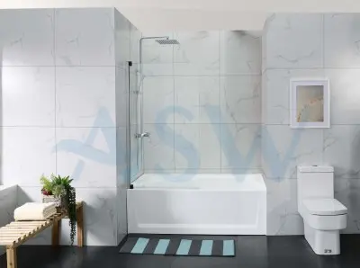 Frameless Shower Screen Pivot Swing Panel with curved corner Bathtub 1500H x 850W 6mm
