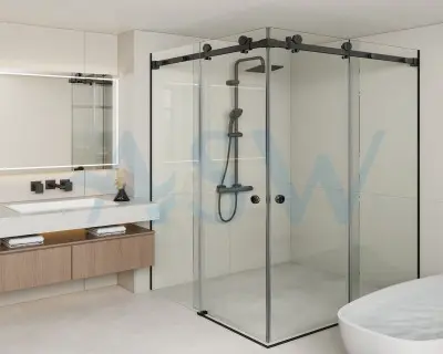 Frameless Shower Screen With Sliding Door Corner Entry 2000H