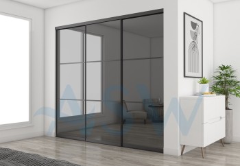 Slim Line Framed Sliding Wardrobe Doors Grey Mirror with horizontal strips