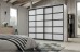 Slim Line Framed Sliding Wardrobe Doors Super white Glass With Horizontal Strips