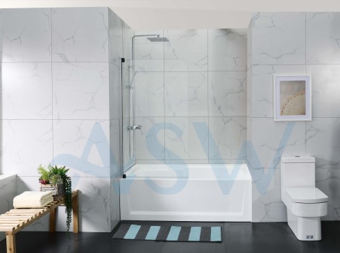 Frameless Shower Screen Pivot Swing Panel with curved corner Bathtub 1500H 6mm