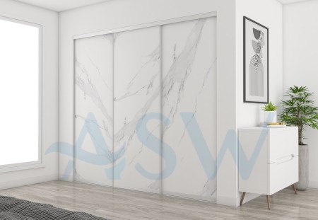 Slim Line Framed Sliding Wardrobe Doors Textured Marble Finish