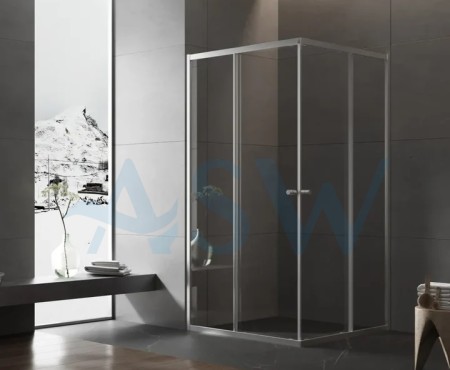 Semi Frameless Shower Screen Corner Entry with Double Sliding Doors 2000H Adjustable