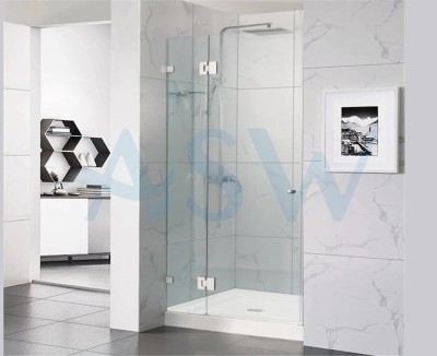 Frameless Shower Screen Wall to Wall Hinge Panel and Door 2000H pre-drilled holes glass