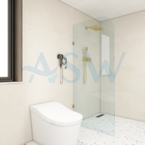 Frameless Shower Screen Fixed Free Standing Panel 2050H with Radius corner 200mm