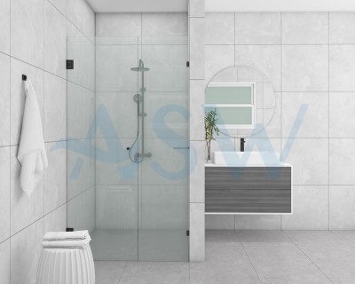 Frameless Shower Screen Wall to Wall Fixed Panel & Door hinged of wall 2000H pre-drilled glass