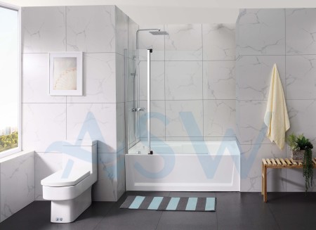 Frameless Shower Screen Fixed & Pivot panel Bathtub 1500H with Wall Channel