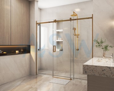 Frameless Shower Screen Wall to Wall 3 Panels With Sliding Door 2000H