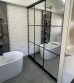 Slim Line Framed Sliding Wardrobe Doors Mirror With Horizontal Strips