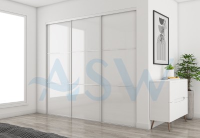 Fully Framed Sliding Wardrobe Doors Super White Glass with Horizontal Strips