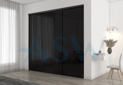 Frameless Sliding Wardrobe Doors Black Glass Finish