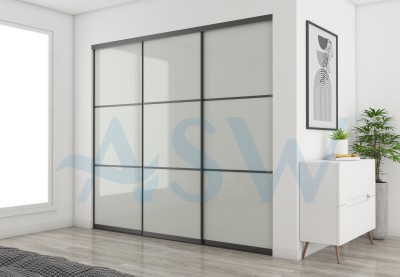 Slim Line Framed Sliding Wardrobe Doors Greenish White Glass with Horizontal Strips