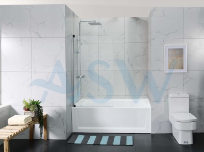Frameless Shower Screen Pivot Swing Panel with curved corner Bathtub 1500H 6mm