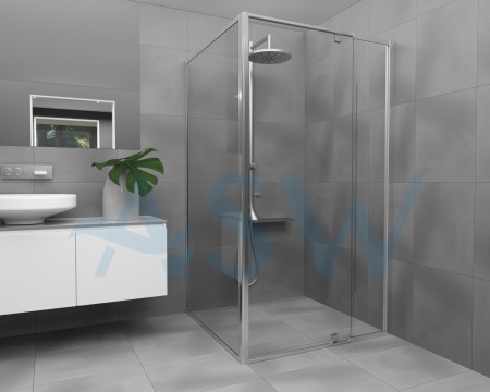 Semi Frameless Shower Screen Corner With Magnetic Pivot Door and Return 1950H adjustable